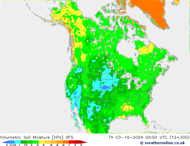 Volumetric Soil Moisture GFS Th 03.10.2024 00 UTC