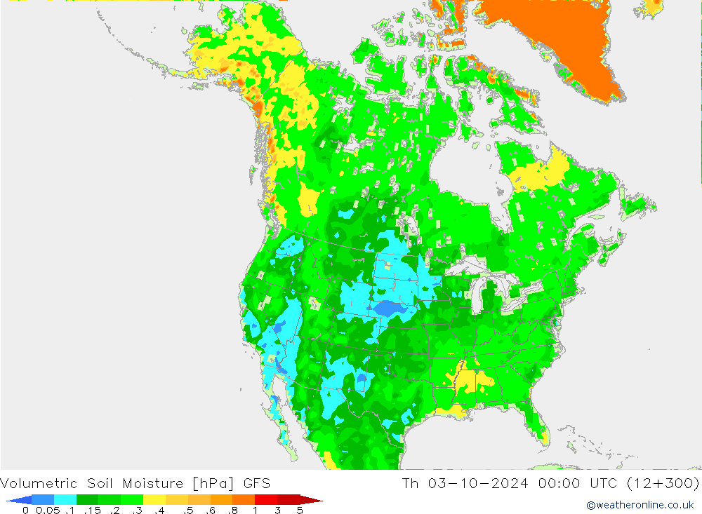 Volumetric Soil Moisture GFS Čt 03.10.2024 00 UTC