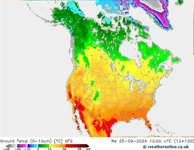 Ground Temp (0-10cm) GFS We 25.09.2024 12 UTC