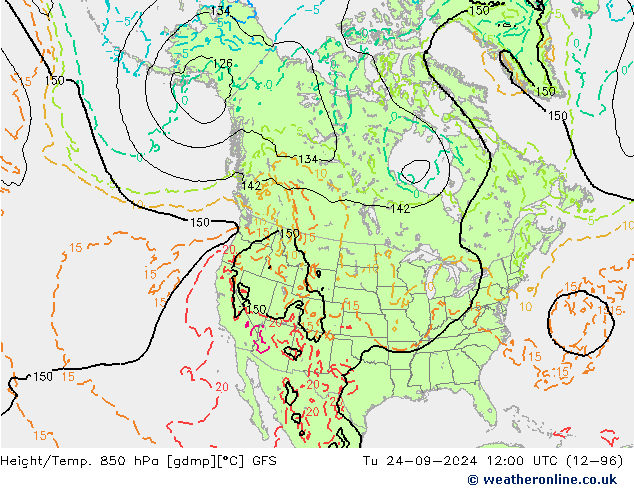 Hoogte/Temp. 850 hPa GFS di 24.09.2024 12 UTC