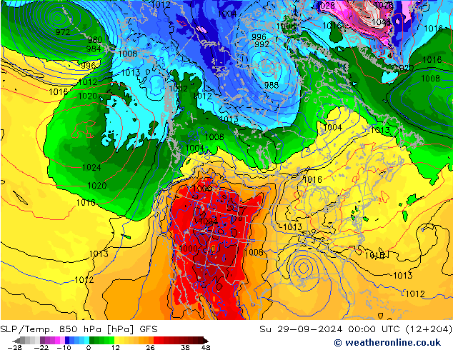 SLP/Temp. 850 hPa GFS nie. 29.09.2024 00 UTC