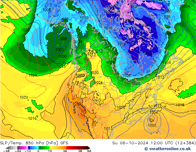 SLP/Temp. 850 hPa GFS zo 06.10.2024 12 UTC