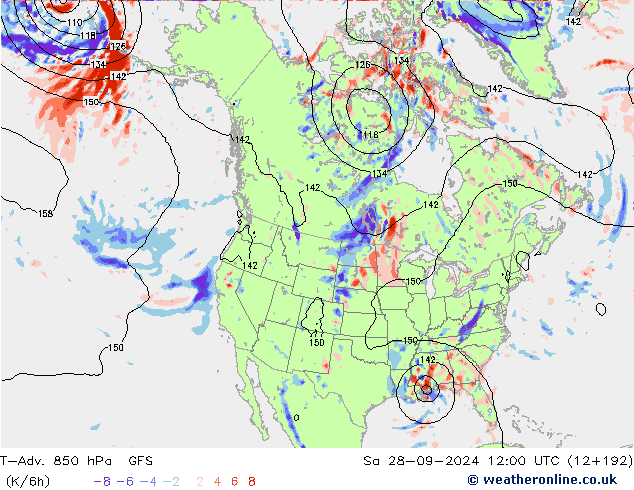 T-Adv. 850 hPa GFS Sa 28.09.2024 12 UTC