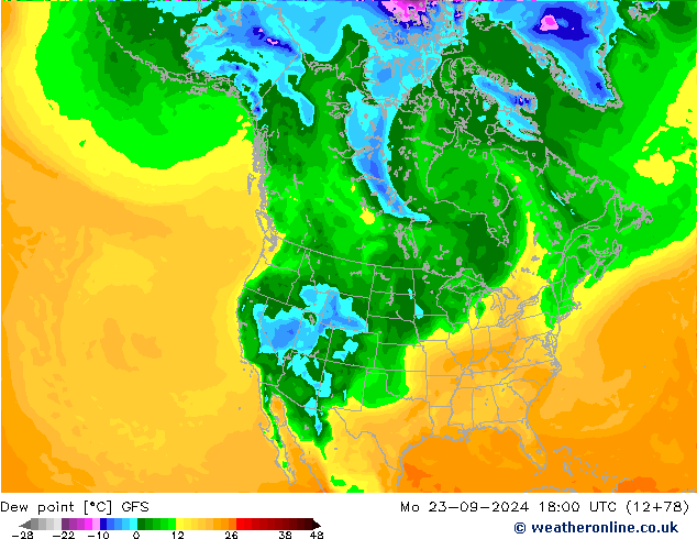 Dew point GFS Mo 23.09.2024 18 UTC