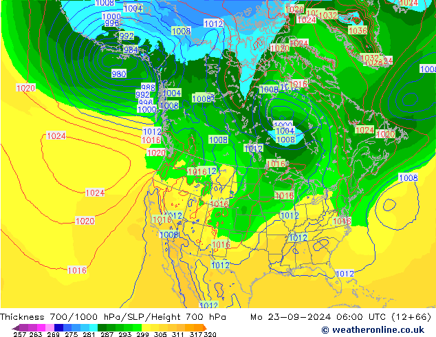 Thck 700-1000 hPa GFS lun 23.09.2024 06 UTC