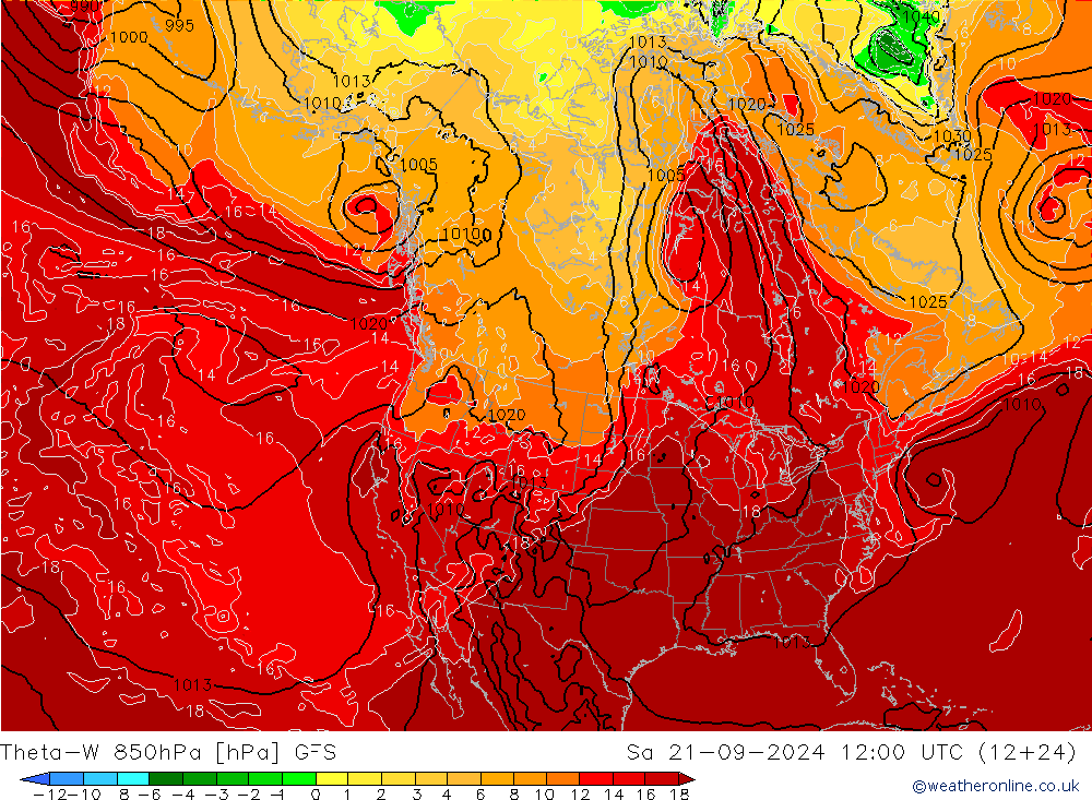 Theta-W 850hPa GFS Sa 21.09.2024 12 UTC