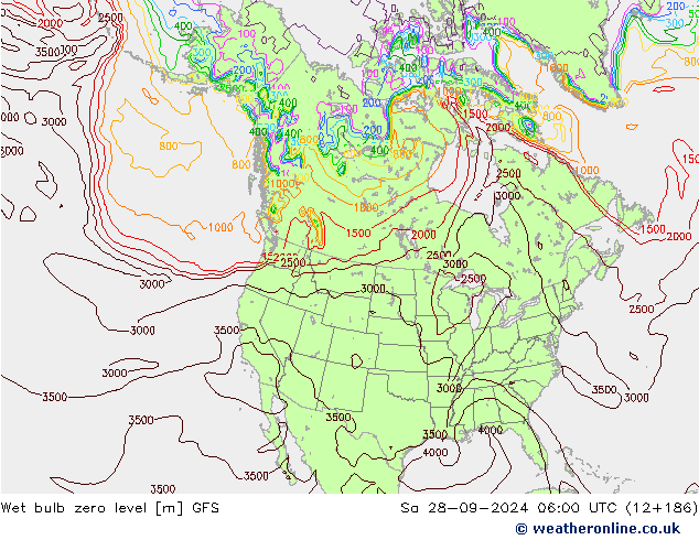 Wet bulb zero level GFS so. 28.09.2024 06 UTC