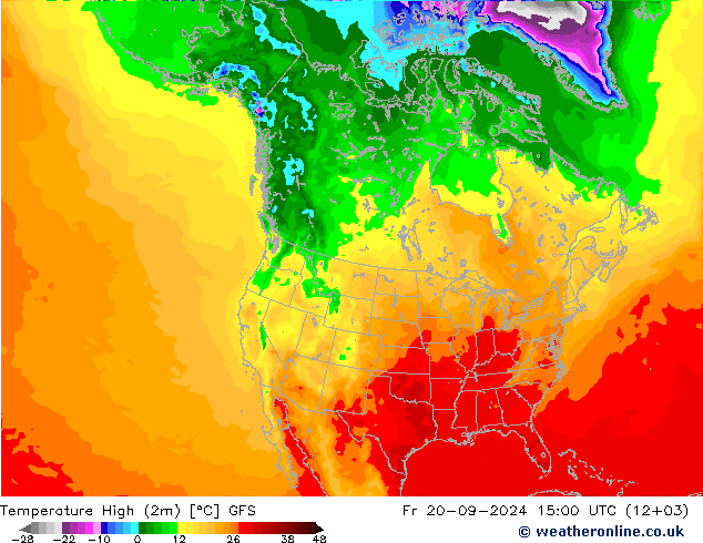 Max.temperatuur (2m) GFS vr 20.09.2024 15 UTC