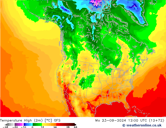 Max.temperatuur (2m) GFS ma 23.09.2024 12 UTC