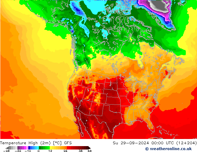 temperatura máx. (2m) GFS Dom 29.09.2024 00 UTC