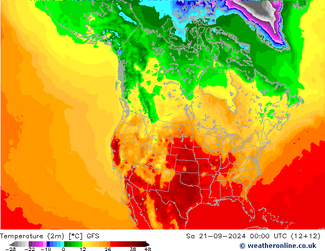 Temperature (2m) GFS Sa 21.09.2024 00 UTC