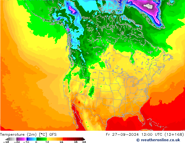 Temperatuurkaart (2m) GFS september 2024