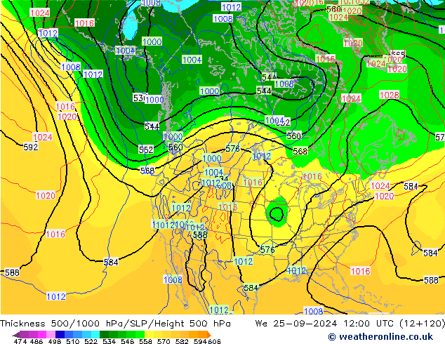 Thck 500-1000hPa GFS śro. 25.09.2024 12 UTC