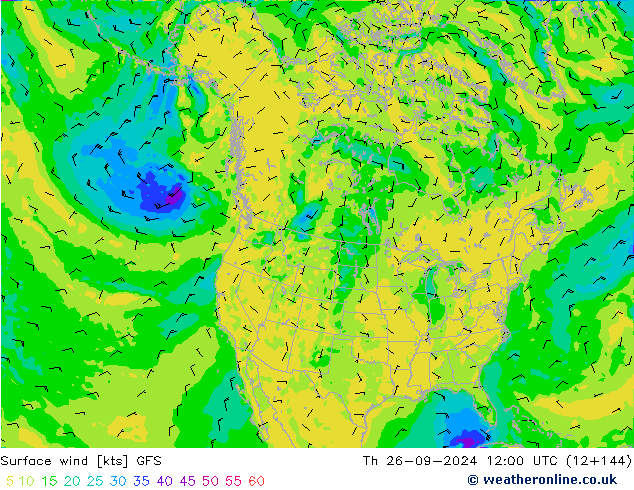 Surface wind GFS Th 26.09.2024 12 UTC