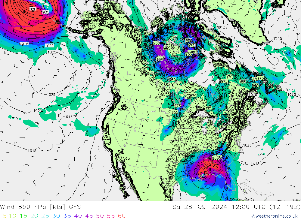 Viento 850 hPa GFS sáb 28.09.2024 12 UTC