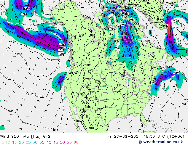 Wind 950 hPa GFS vr 20.09.2024 18 UTC