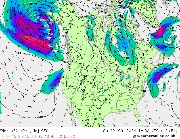 Wind 950 hPa GFS Ne 22.09.2024 18 UTC