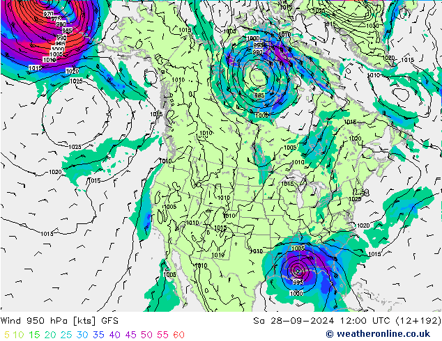 Rüzgar 950 hPa GFS Cts 28.09.2024 12 UTC