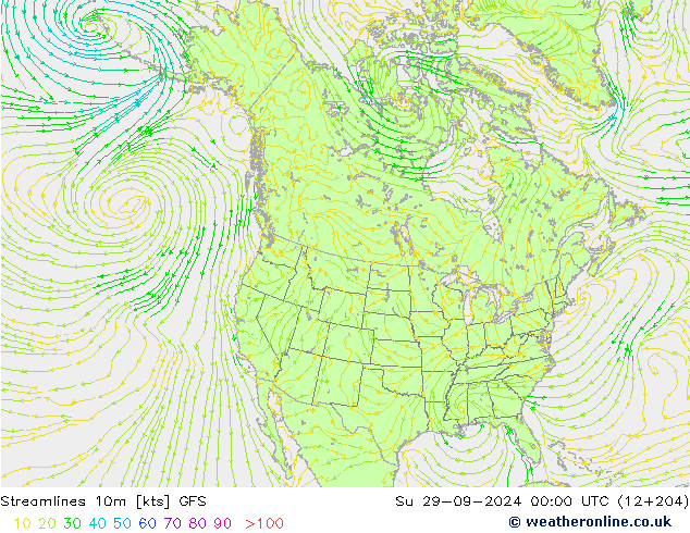 Linia prądu 10m GFS nie. 29.09.2024 00 UTC
