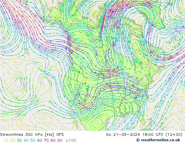 Streamlines 300 hPa GFS Sa 21.09.2024 18 UTC