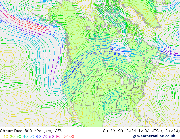 Streamlines 500 hPa GFS Su 29.09.2024 12 UTC