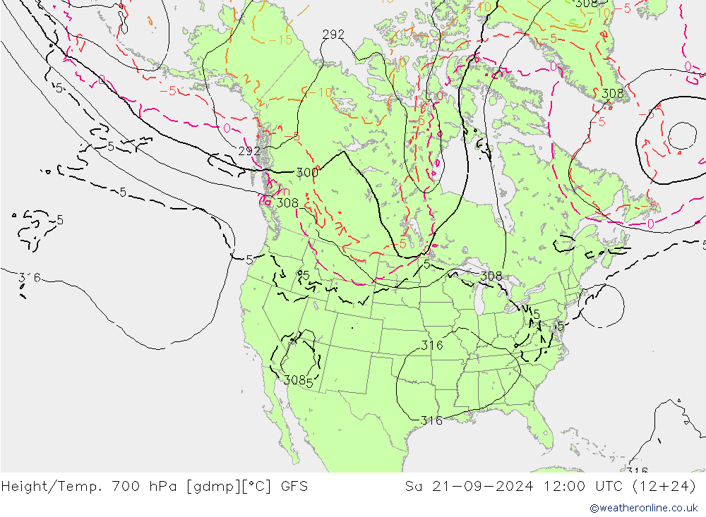 Height/Temp. 700 hPa GFS sab 21.09.2024 12 UTC