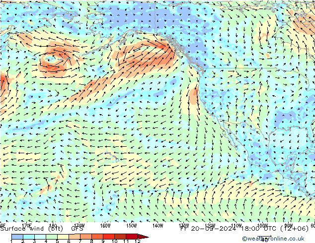 wiatr 10 m (bft) GFS pt. 20.09.2024 18 UTC