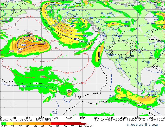 Max. wind velocity GFS wto. 24.09.2024 18 UTC