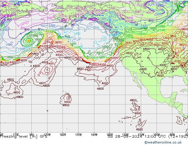 Freezing level GFS  28.09.2024 12 UTC