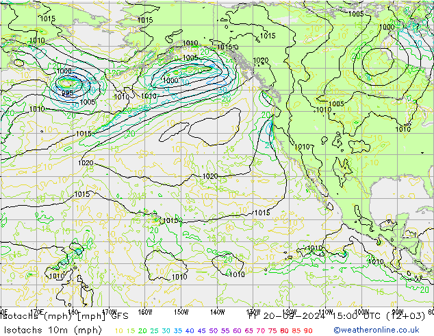 Isotachs (mph) GFS ven 20.09.2024 15 UTC