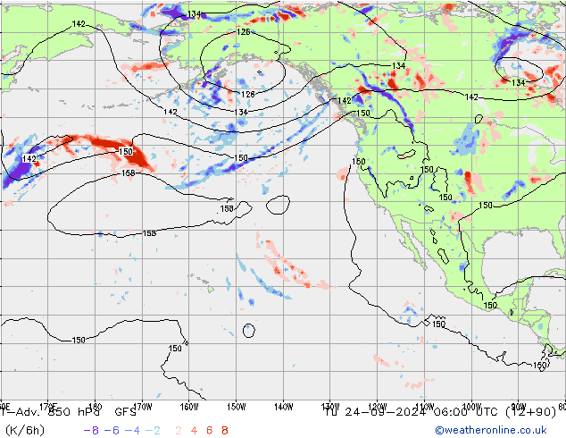 T-Adv. 850 hPa GFS di 24.09.2024 06 UTC