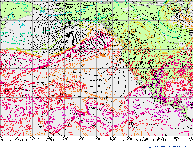 Theta-e 700hPa GFS Po 23.09.2024 00 UTC