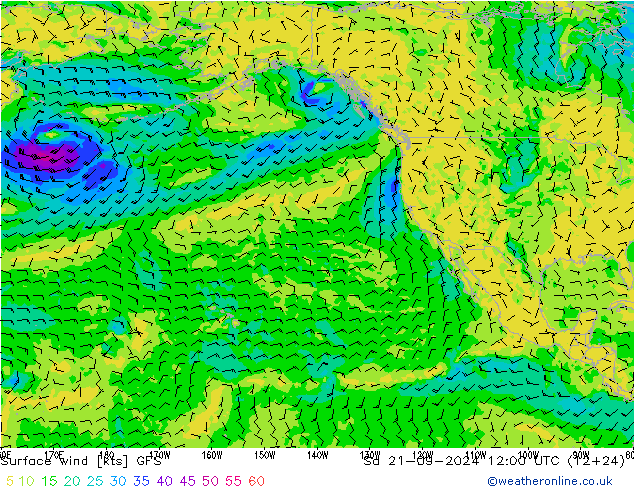 Surface wind GFS So 21.09.2024 12 UTC