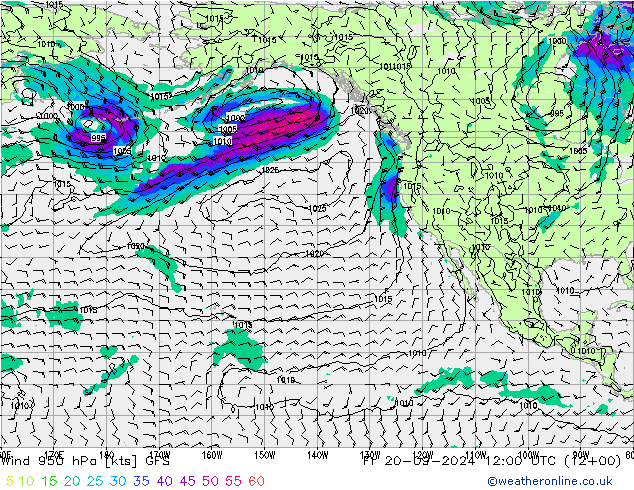 wiatr 950 hPa GFS pt. 20.09.2024 12 UTC