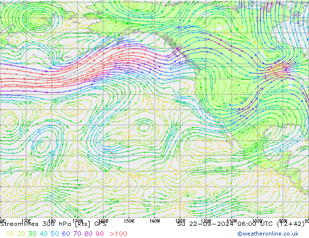 Ligne de courant 300 hPa GFS dim 22.09.2024 06 UTC