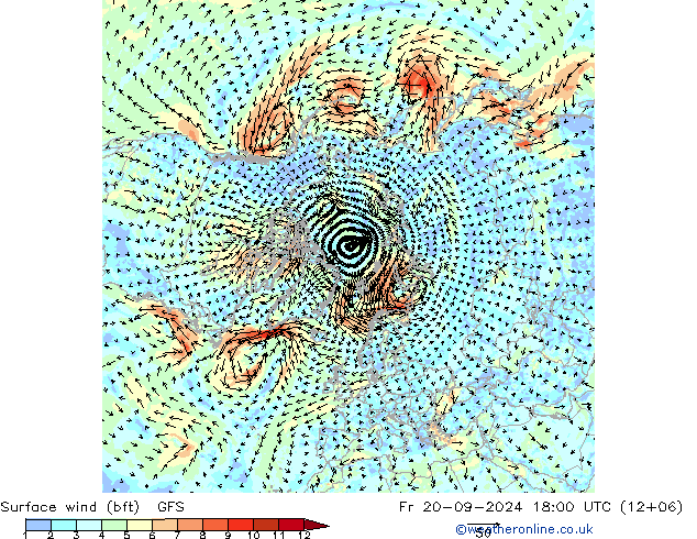 Viento 10 m (bft) GFS vie 20.09.2024 18 UTC