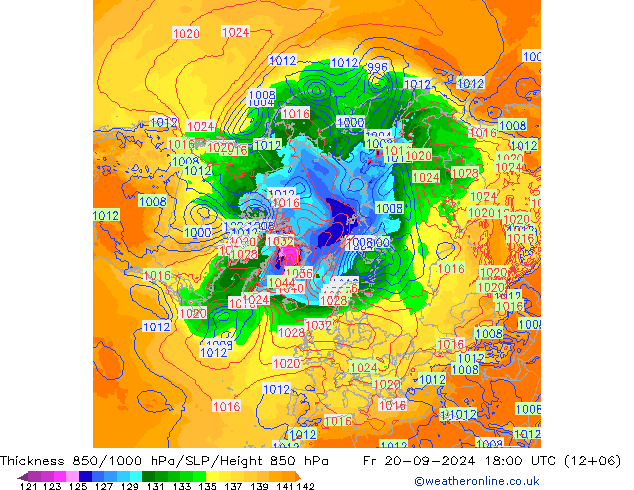 Thck 850-1000 гПа GFS пт 20.09.2024 18 UTC