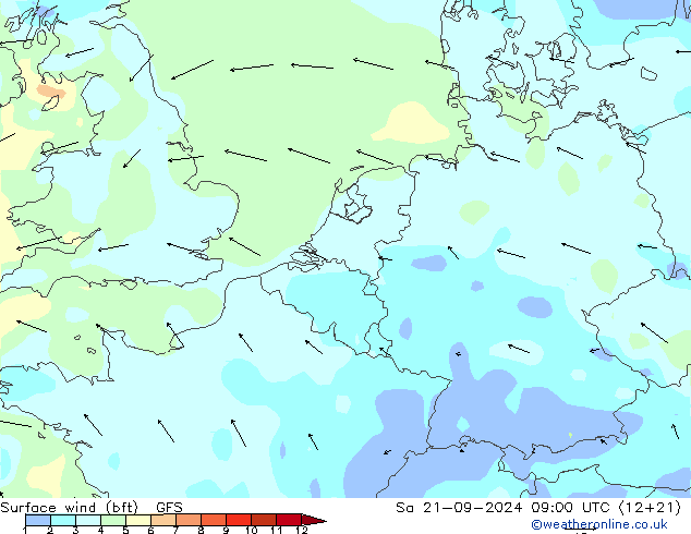  10 m (bft) GFS  21.09.2024 09 UTC