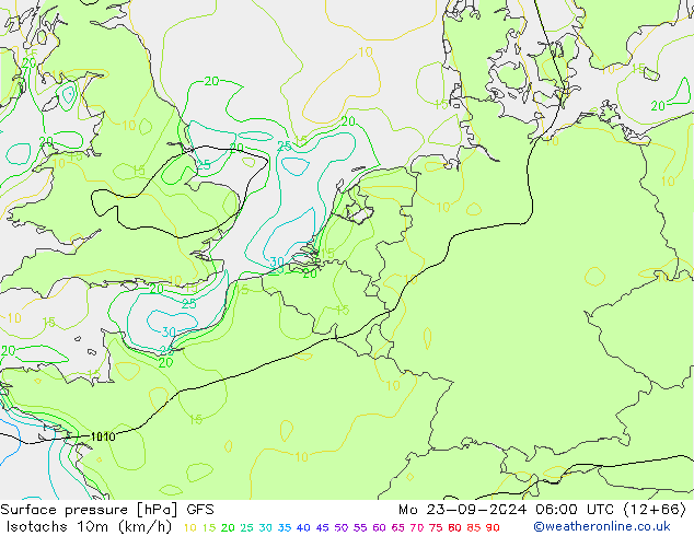 Eşrüzgar Hızları (km/sa) GFS Pzt 23.09.2024 06 UTC