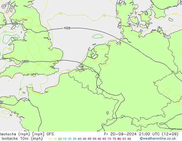 Eşrüzgar Hızları mph GFS Cu 20.09.2024 21 UTC