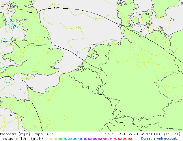 Isotachs (mph) GFS sab 21.09.2024 09 UTC