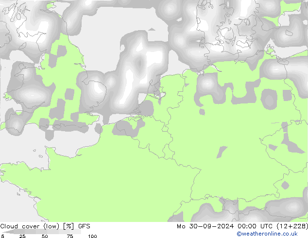 zachmurzenie (niskie) GFS pon. 30.09.2024 00 UTC