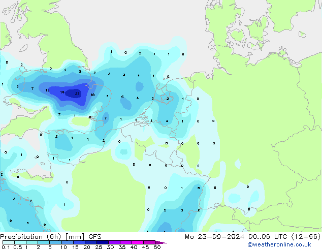 Precipitation (6h) GFS Mo 23.09.2024 06 UTC