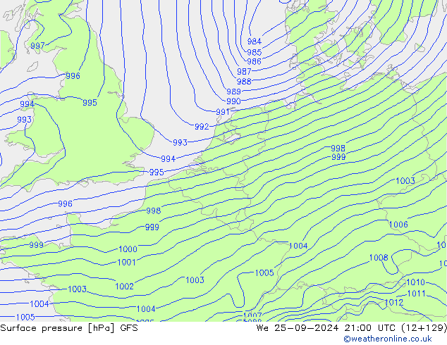 Atmosférický tlak GFS St 25.09.2024 21 UTC