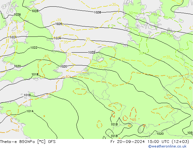 Theta-e 850hPa GFS Fr 20.09.2024 15 UTC