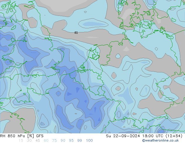 RH 850 гПа GFS Вс 22.09.2024 18 UTC