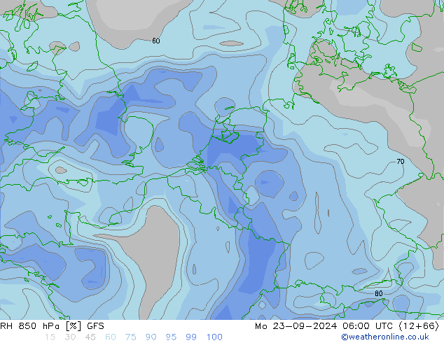 RH 850 hPa GFS Mo 23.09.2024 06 UTC