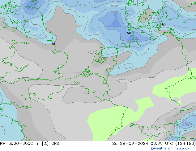 Humedad rel. 3000-6000m GFS sáb 28.09.2024 06 UTC