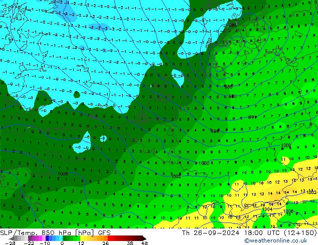 SLP/Temp. 850 hPa GFS Do 26.09.2024 18 UTC