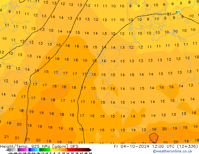 Yükseklik/Sıc. 925 hPa GFS Cu 04.10.2024 12 UTC